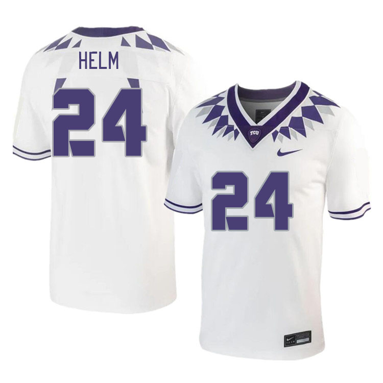 Men #24 Avery Helm TCU Horned Frogs 2023 College Footbal Jerseys Stitched-White - Click Image to Close